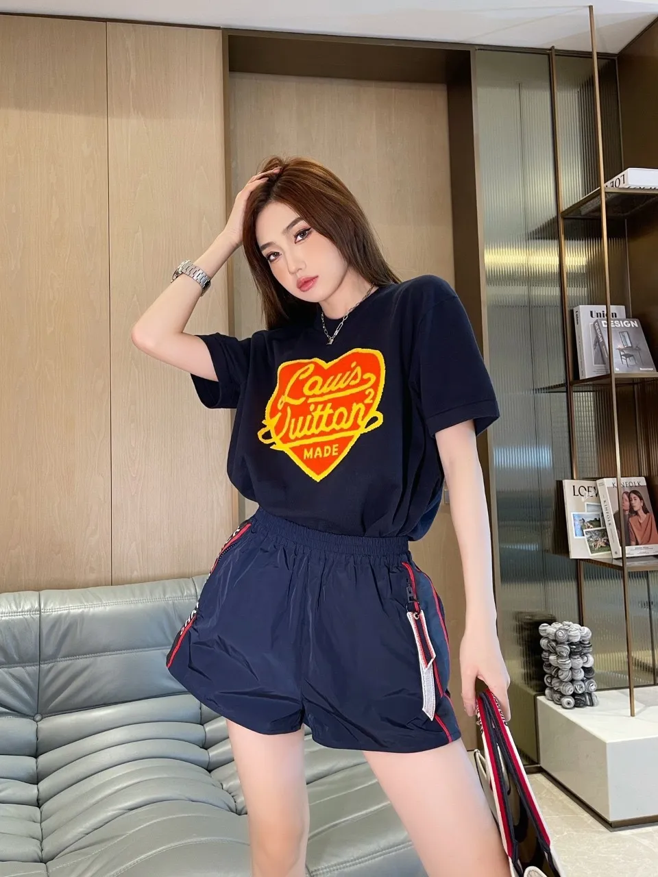 Louis Vuitton/Louis Vuitton 22ss Nigo love jacquard knitted short sleeves